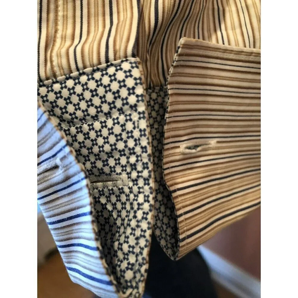 Banana Republic Mens Large Brown Striped Button Front 16 16.5 Slim Fit Italy